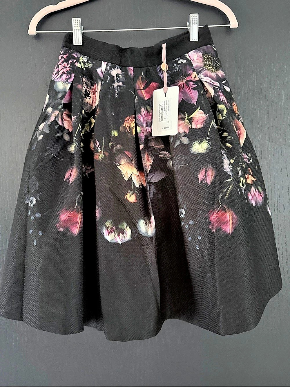 Ted Baker Floral A-Line Skirt in Black & Pink